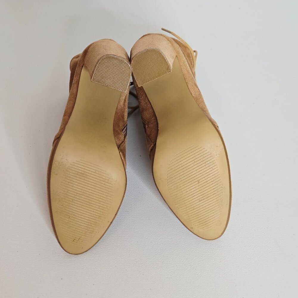 Steve Madden Elley Camel Tan Faux Suede Lace-Up Block Heel Zip Ankle Boot Sz 7 - Picture 7 of 9